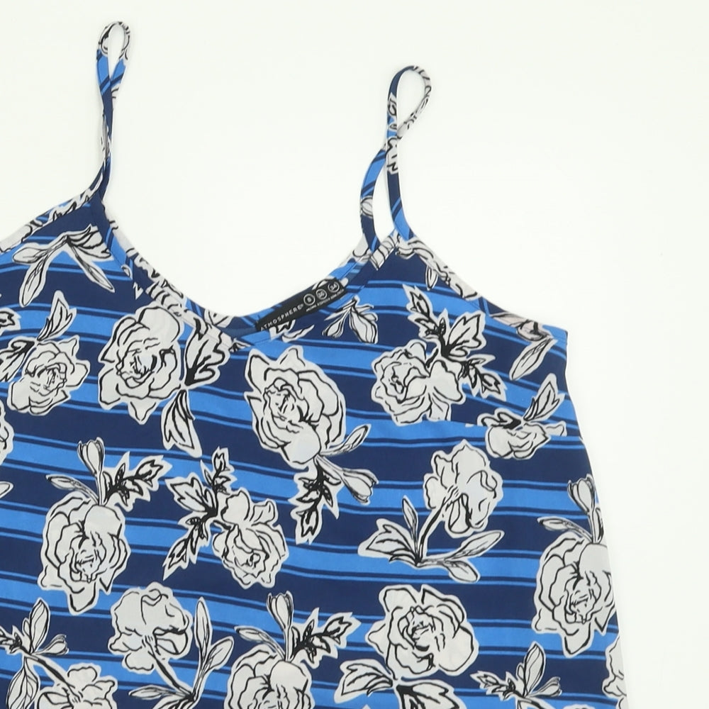 Atmosphere Womens Blue Floral Polyester Basic Tank Size 8 V-Neck