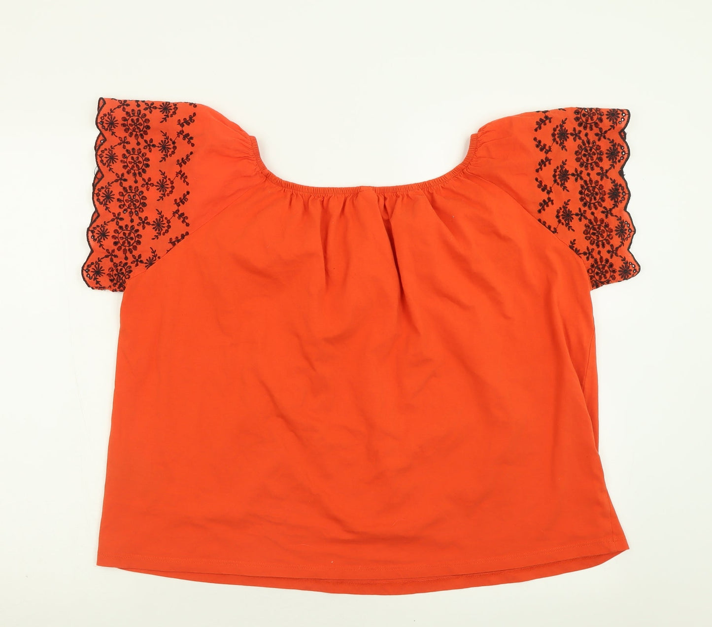 H&M Womens Orange Geometric Cotton Basic T-Shirt Size L Boat Neck