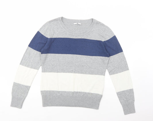 AJC Womens Grey Boat Neck Striped Polyester Pullover Jumper Size 14
