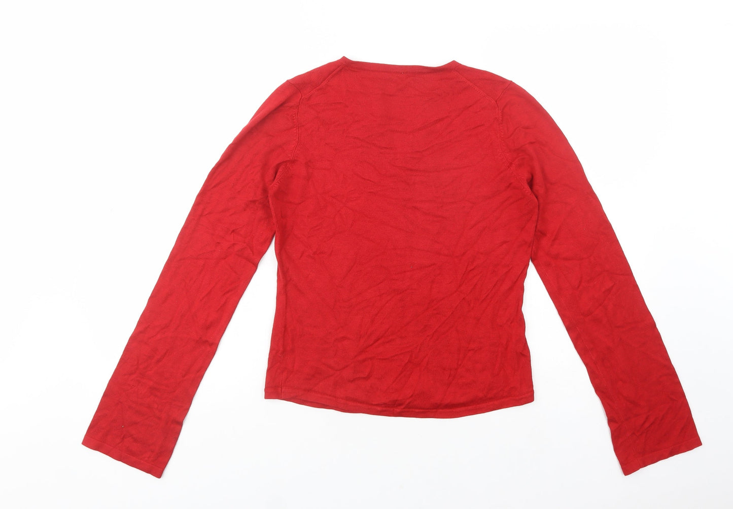 Oasis Womens Red V-Neck  Viscose Pullover Jumper Size S