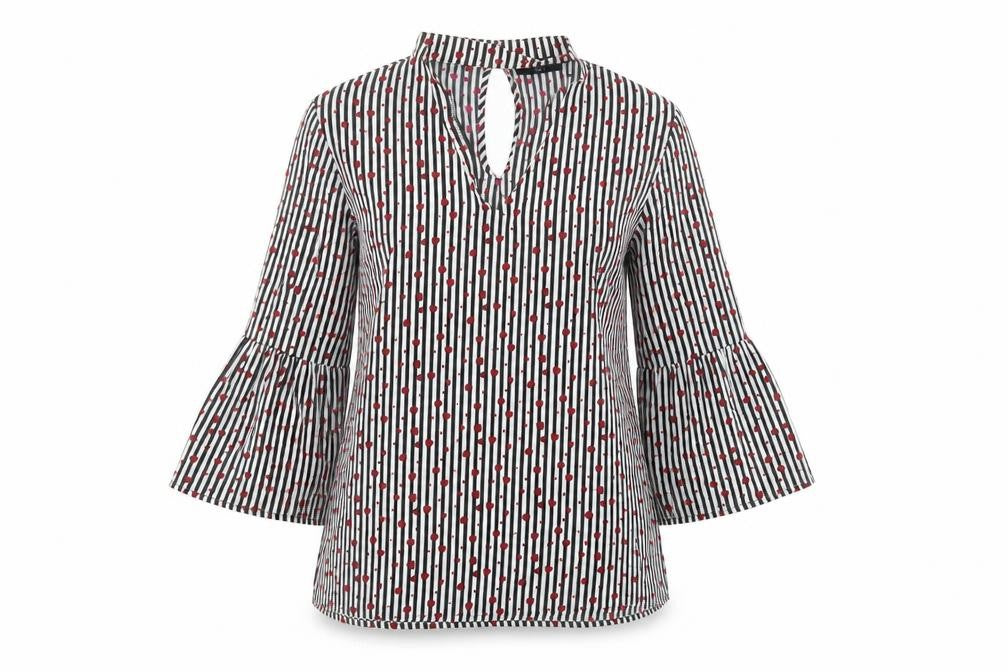 Matalan Womens Black Striped Polyester Basic Blouse Size 10 V-Neck
