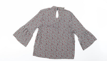 Matalan Womens Black Striped Polyester Basic Blouse Size 10 V-Neck
