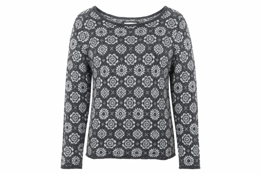 H&M Womens Grey Boat Neck Floral Cotton Pullover Jumper Size M