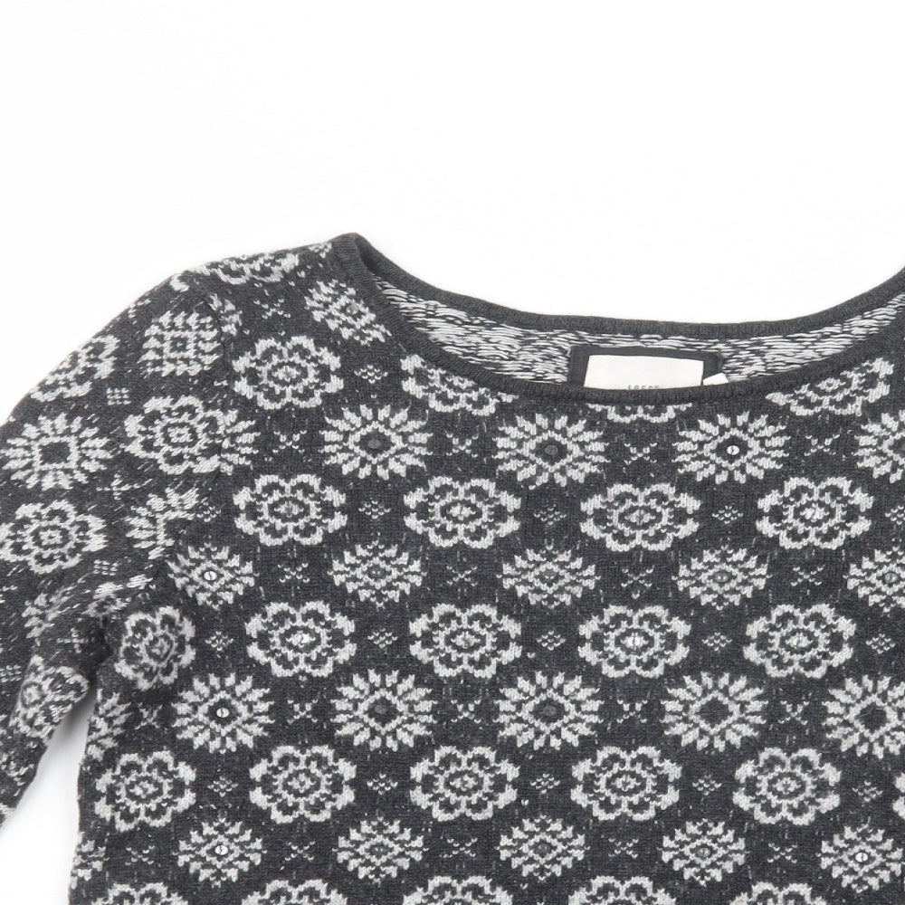 H&M Womens Grey Boat Neck Floral Cotton Pullover Jumper Size M