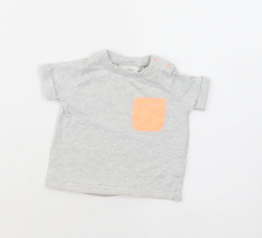 NEXT Baby Grey  Cotton Basic T-Shirt Size 0-3 Months Crew Neck Snap