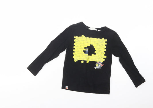 H&M Boys Black  Cotton Pullover T-Shirt Size 4-5 Years Crew Neck Pullover - Lego