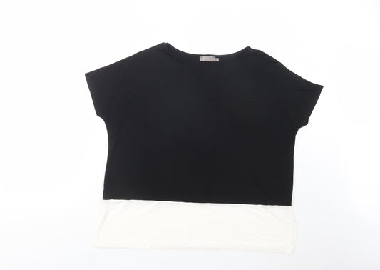 Preloved First Avenue Womens Black Colourblock Viscose Basic Blouse Size 12 Boat Neck - Front