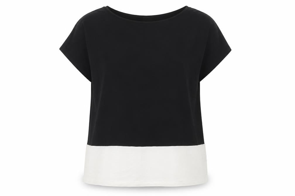 First Avenue Womens Black Colourblock Viscose Basic Blouse Size 12 Boat Neck