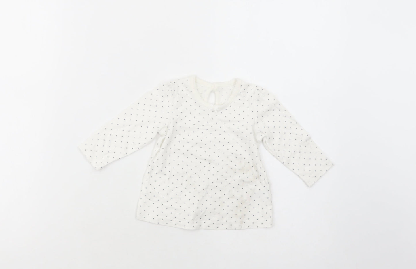 George Baby White Polka Dot Cotton Basic T-Shirt Size 3-6 Months Crew Neck Button