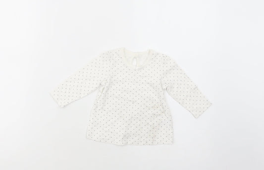 George Baby White Polka Dot Cotton Basic T-Shirt Size 3-6 Months Crew Neck Button