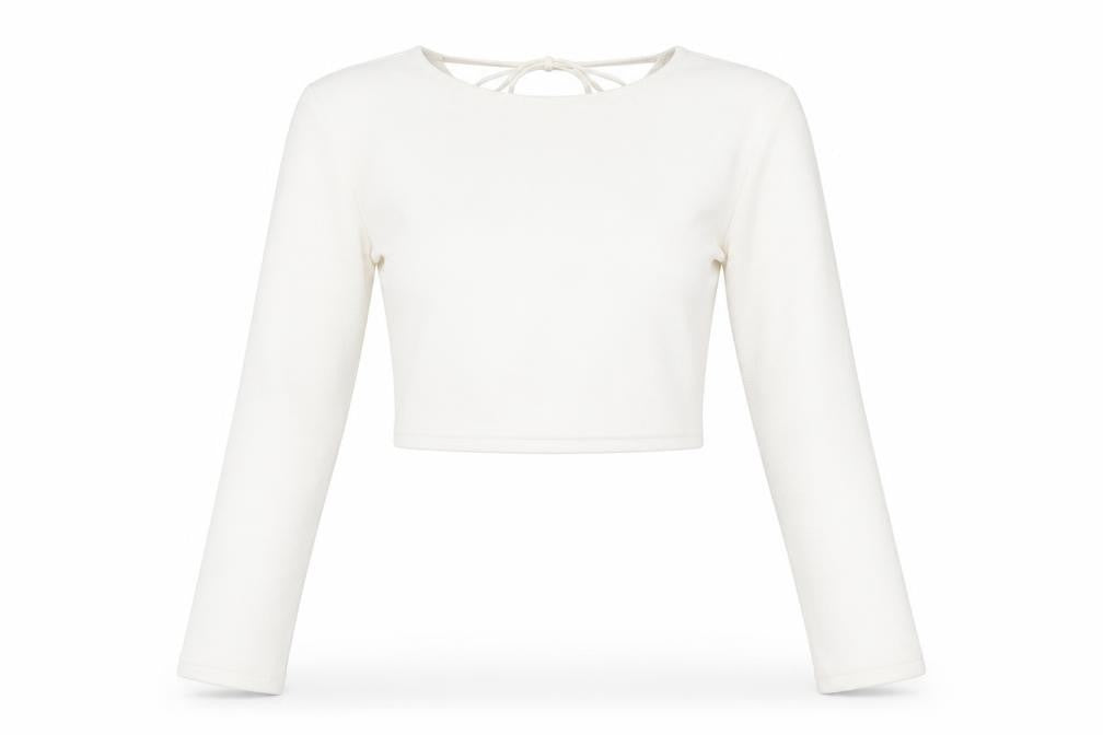 PRETTYLITTLETHING Womens White  Polyester Cropped Blouse Size 6 Round Neck