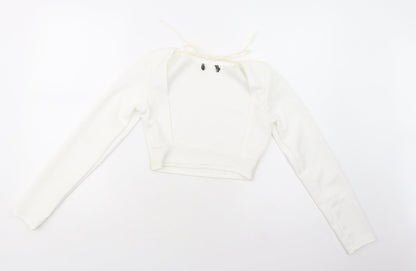 PRETTYLITTLETHING Womens White  Polyester Cropped Blouse Size 6 Round Neck