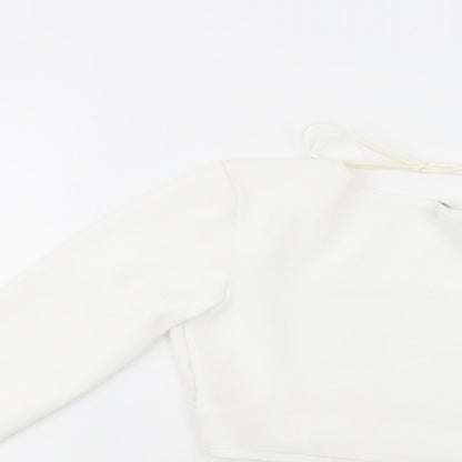 PRETTYLITTLETHING Womens White  Polyester Cropped Blouse Size 6 Round Neck