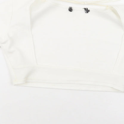 PRETTYLITTLETHING Womens White  Polyester Cropped Blouse Size 6 Round Neck