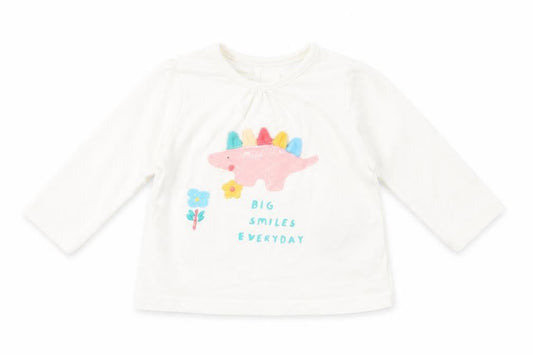 Next Baby White  Cotton Basic T-Shirt Size Newborn Crew Neck Snap - Dino