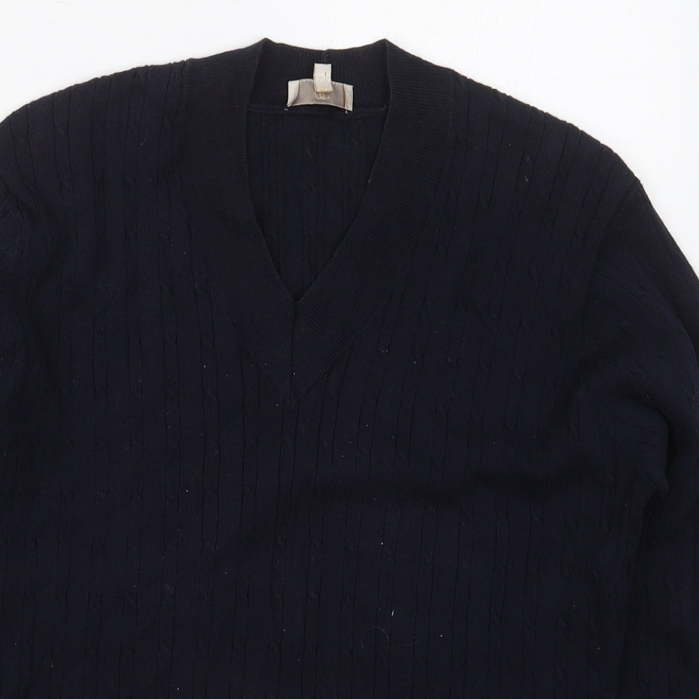 Country Casuals Womens Blue V-Neck  Cotton Pullover Jumper Size L