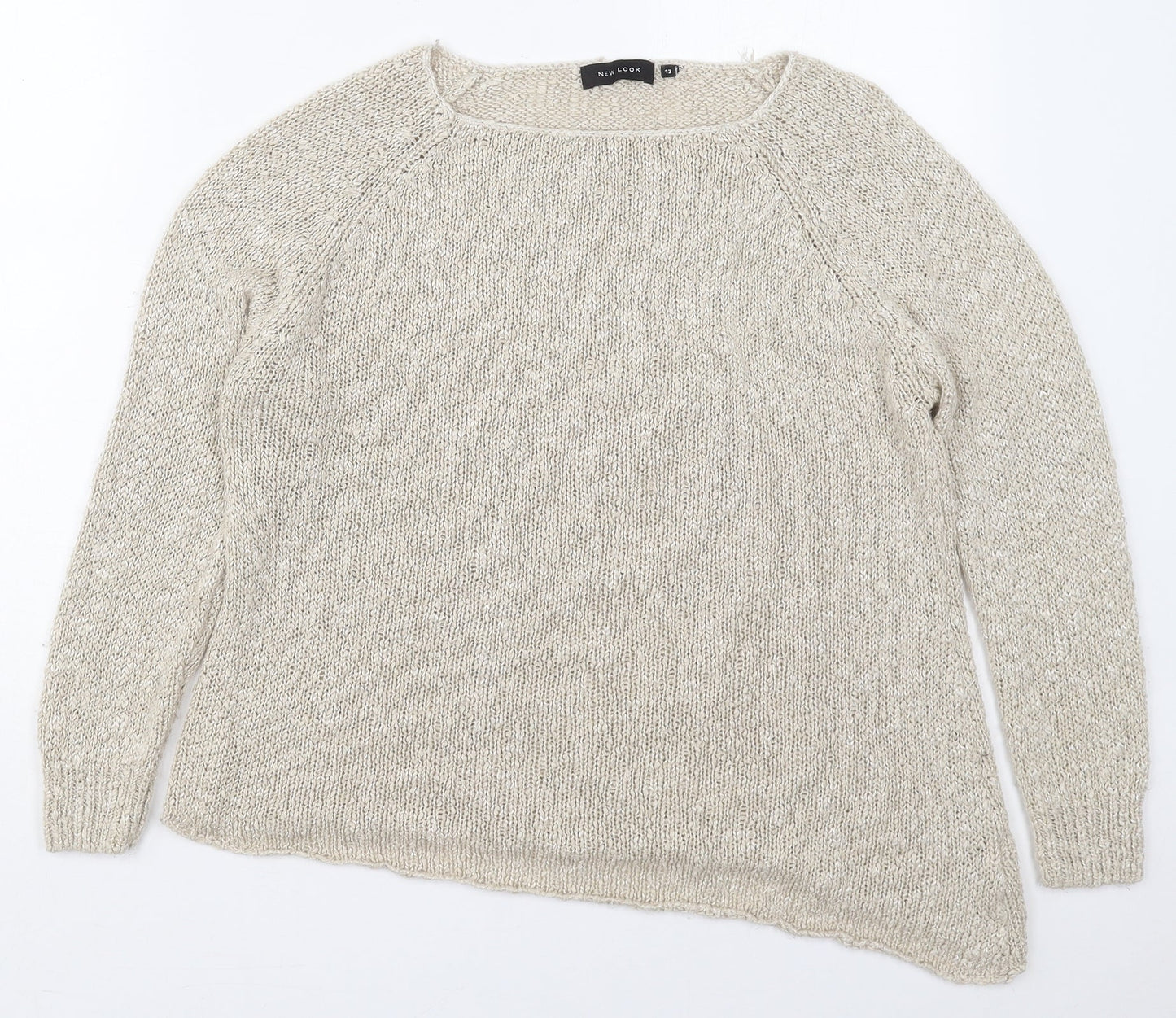 New Look Womens Beige Round Neck  Acrylic Pullover Jumper Size 12