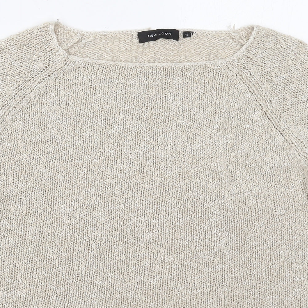 New Look Womens Beige Round Neck  Acrylic Pullover Jumper Size 12