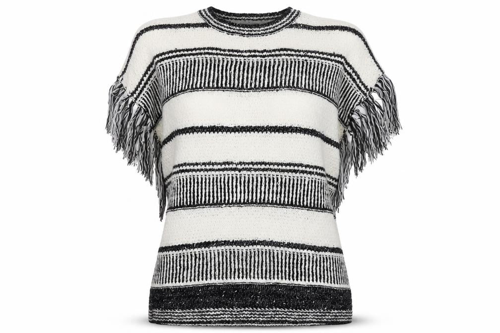 F&F Womens White Crew Neck Striped Cotton Pullover Jumper Size 14