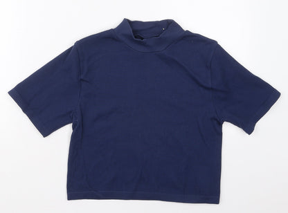 Preloved Dunnes Womens Blue  Nylon Cropped T-Shirt Size M Mock Neck Pullover - Front