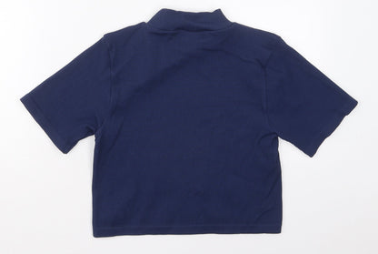 Preloved Dunnes Womens Blue  Nylon Cropped T-Shirt Size M Mock Neck Pullover - Back