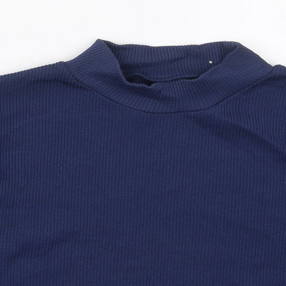 Preloved Dunnes Womens Blue  Nylon Cropped T-Shirt Size M Mock Neck Pullover - Detail