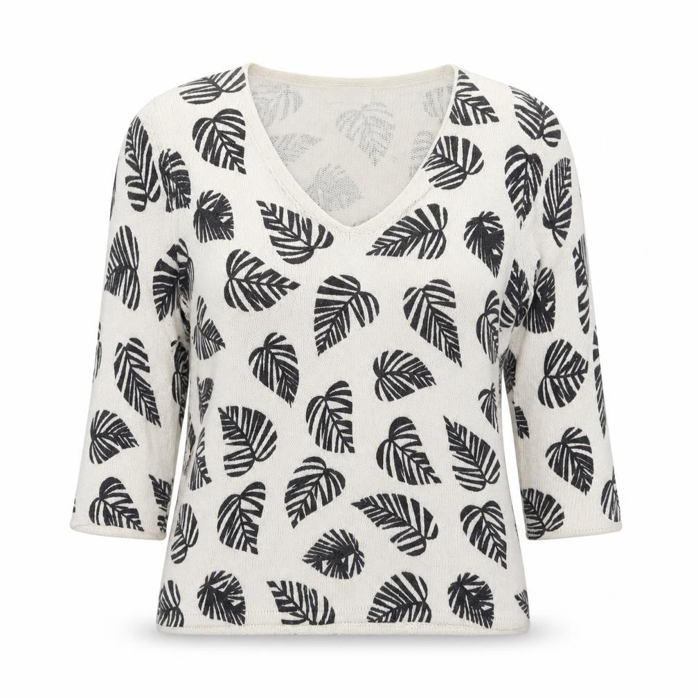 Kaliko Womens Brown V-Neck  Viscose Pullover Jumper Size 10   - Leaf Prints