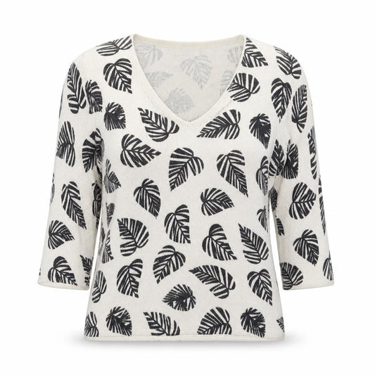 Kaliko Womens Brown V-Neck  Viscose Pullover Jumper Size 10   - Leaf Prints