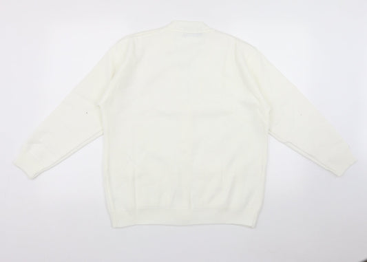 Duvir Womens White V-Neck  Acrylic Cardigan Jumper Size M