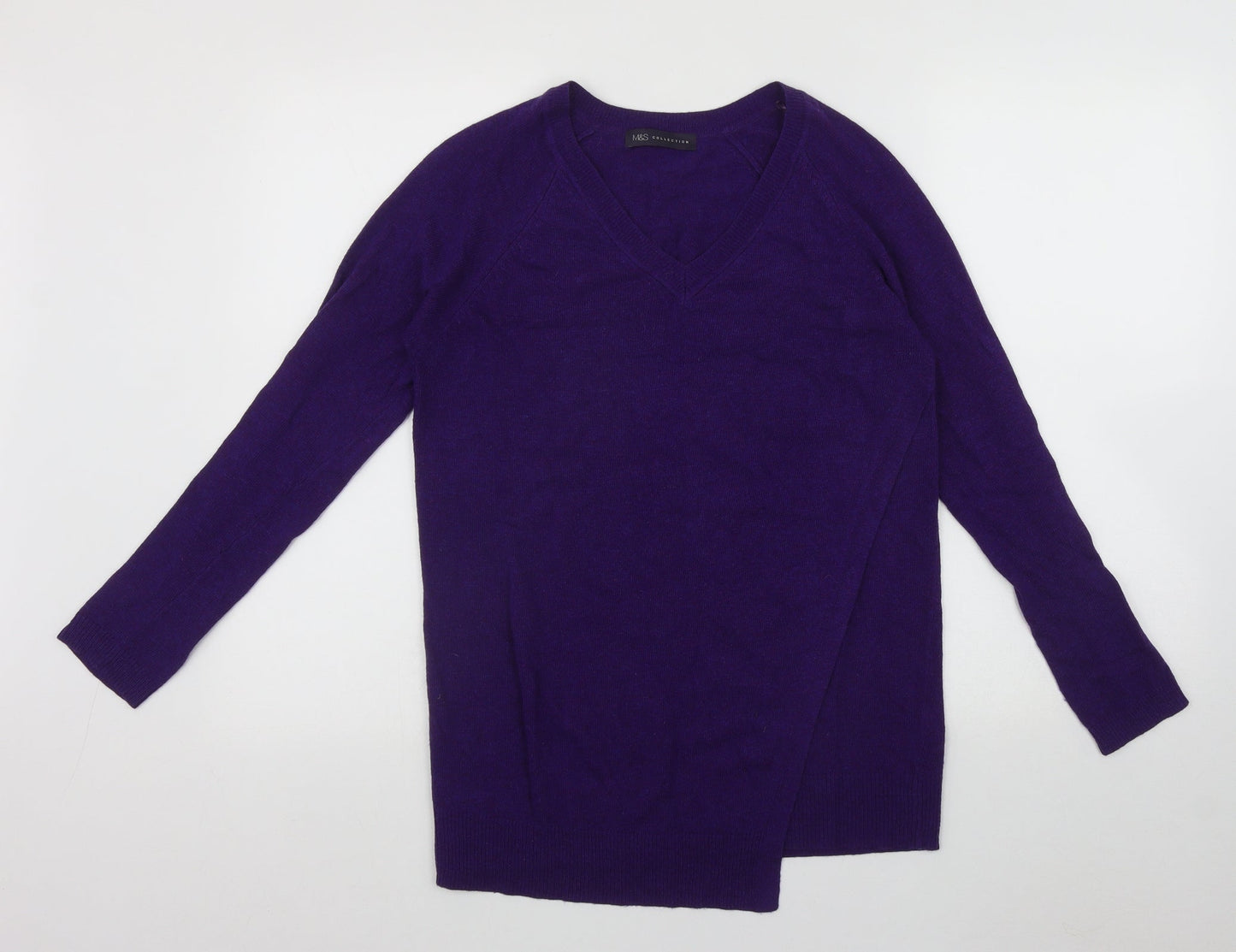 Marks and Spencer Womens Purple V-Neck  Viscose Pullover Jumper Size 8   - Cross Over Detail