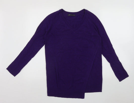 Marks and Spencer Womens Purple V-Neck  Viscose Pullover Jumper Size 8   - Cross Over Detail