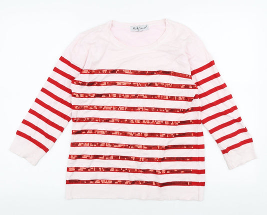Wildflower Womens Pink Round Neck Striped Viscose Pullover Jumper Size S