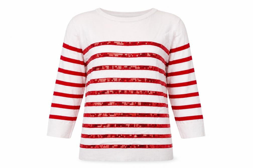 Wildflower Womens Pink Round Neck Striped Viscose Pullover Jumper Size S