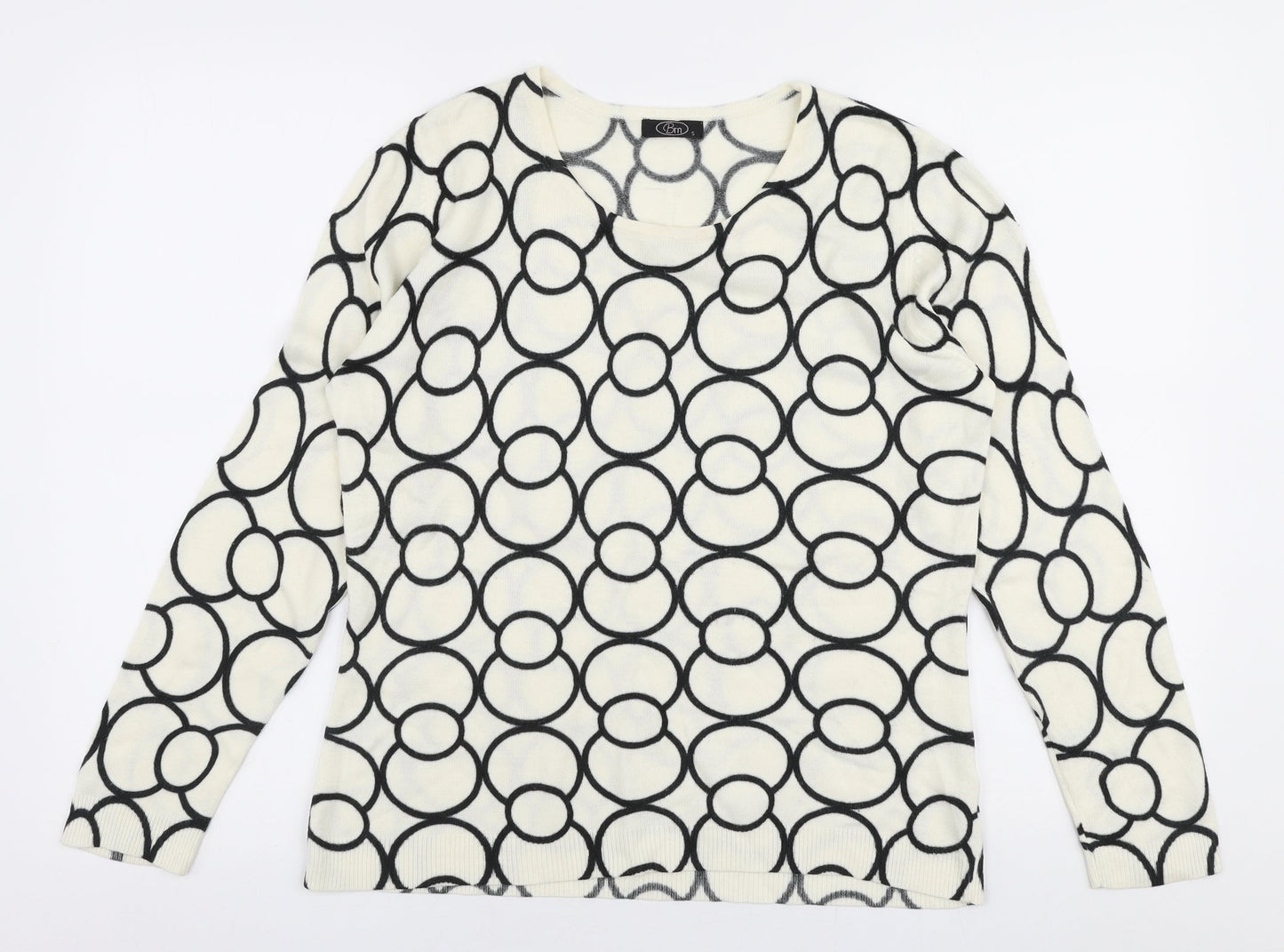 BM Womens Ivory Round Neck  Acrylic Pullover Jumper Size S