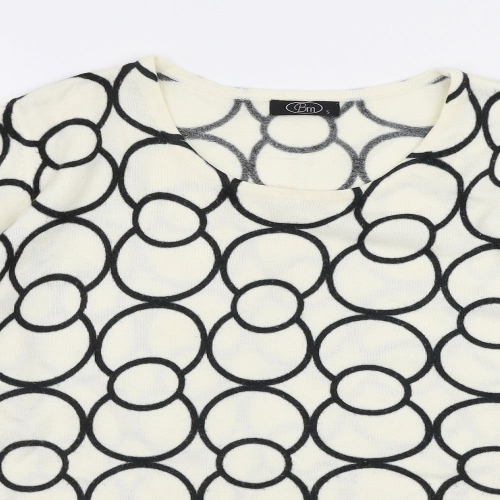 BM Womens Ivory Round Neck  Acrylic Pullover Jumper Size S