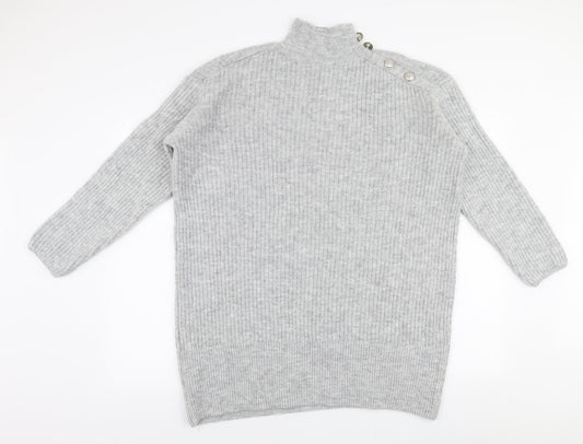 River Iskand Womens Grey High Neck  Acrylic Pullover Jumper Size S