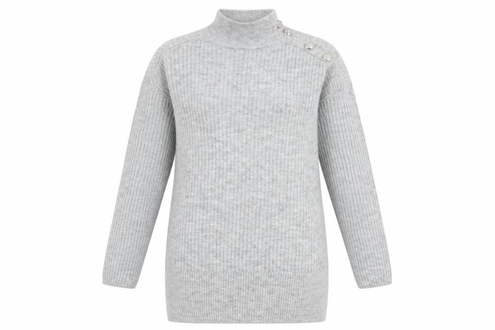 River Iskand Womens Grey High Neck  Acrylic Pullover Jumper Size S