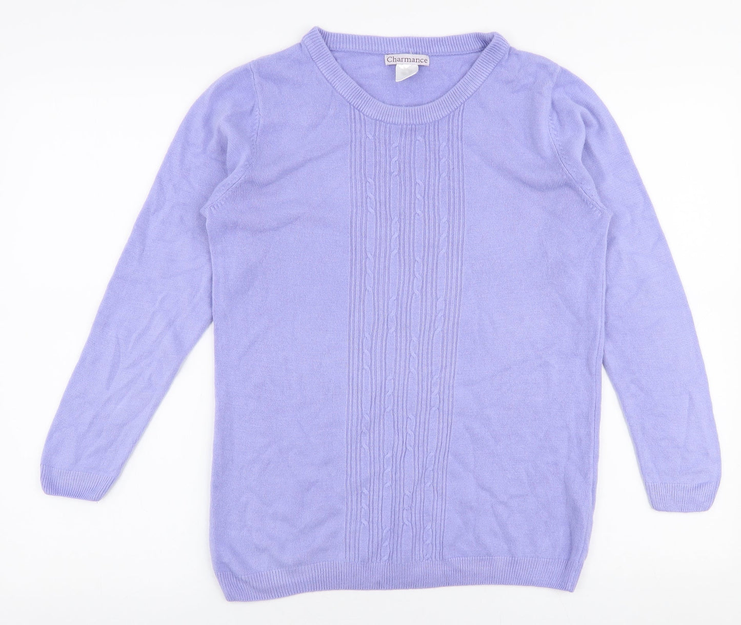 Charmance Womens Purple Round Neck  Polyester Pullover Jumper Size M