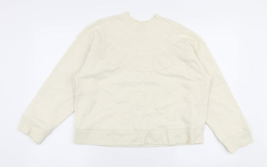 Zara Womens Ivory High Neck  Cotton Pullover Jumper Size S