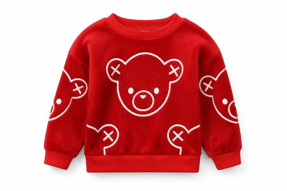 Preworn Girls Red Round Neck Animal Print Cotton Pullover Jumper Size S  Pullover