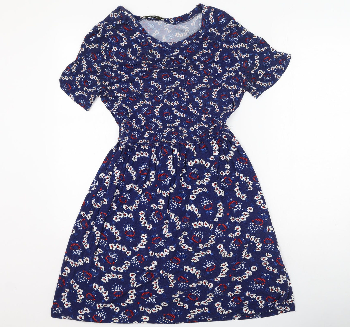 Oasis Womens Blue Floral Viscose Slip Dress  Size S  Round Neck Drawstring