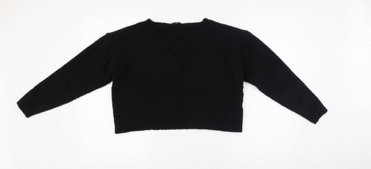 PRETTYLITTLETHING Womens Black V-Neck  Polyester Pullover Jumper Size S