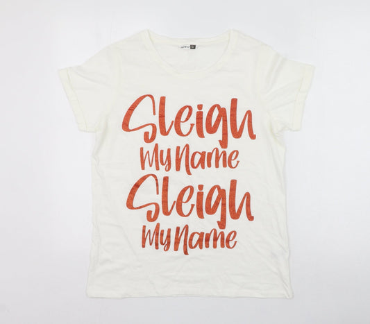 Pep&co  Womens White  100% Cotton Basic T-Shirt Size S Round Neck - Sleigh My Name Sleigh My Name