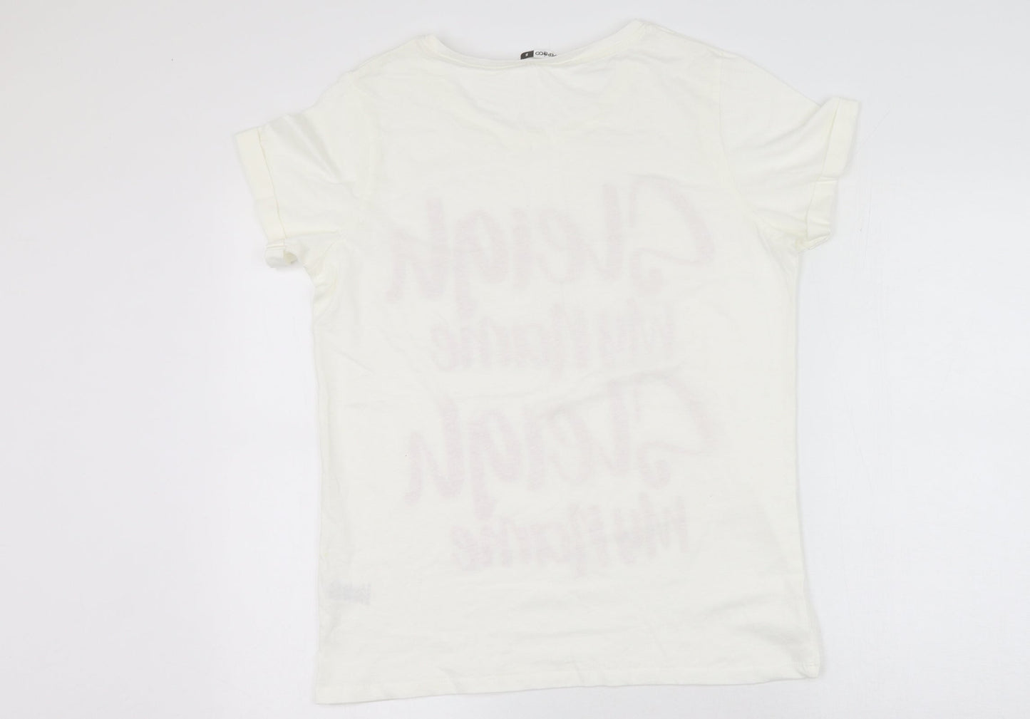 Pep&co  Womens White  100% Cotton Basic T-Shirt Size S Round Neck - Sleigh My Name Sleigh My Name