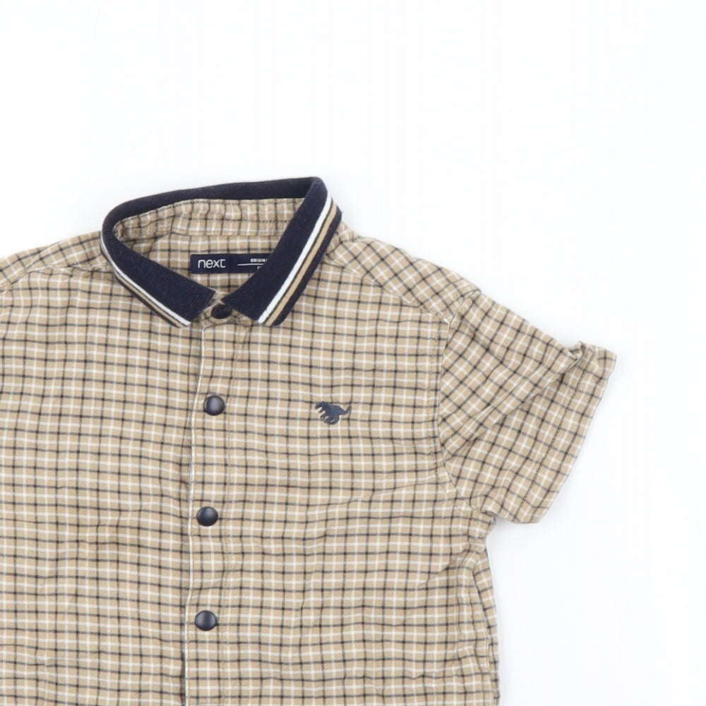 NEXT Boys Beige Plaid Cotton Pullover Polo Size 2-3 Years Collared Button