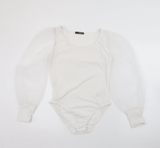 Quiz Womens White Square Neck  Polyester Pullover Jumper Size 14