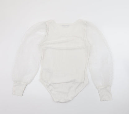 Quiz Womens White Square Neck  Polyester Pullover Jumper Size 14