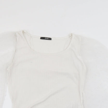Quiz Womens White Square Neck  Polyester Pullover Jumper Size 14