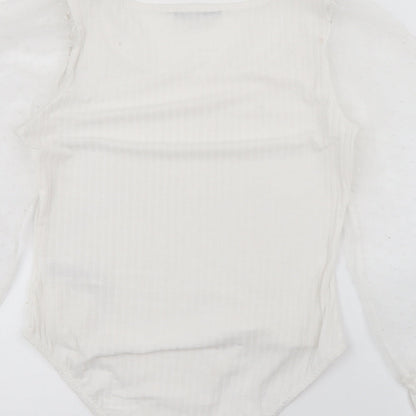 Quiz Womens White Square Neck  Polyester Pullover Jumper Size 14