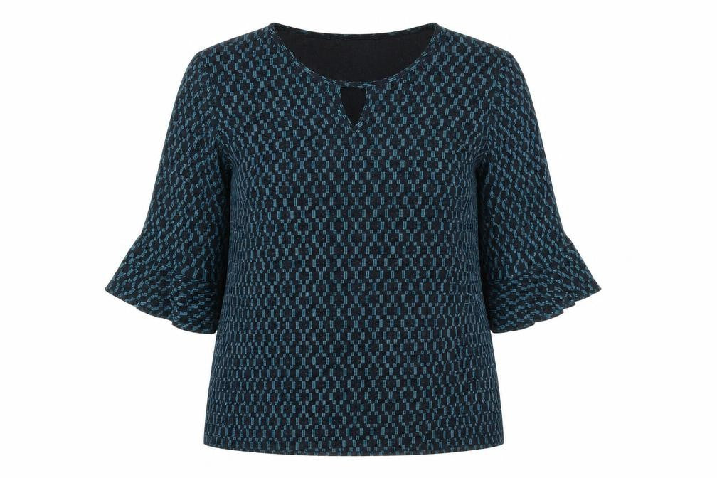 Bassini Womens Blue Round Neck Geometric Nylon Pullover Jumper Size 16